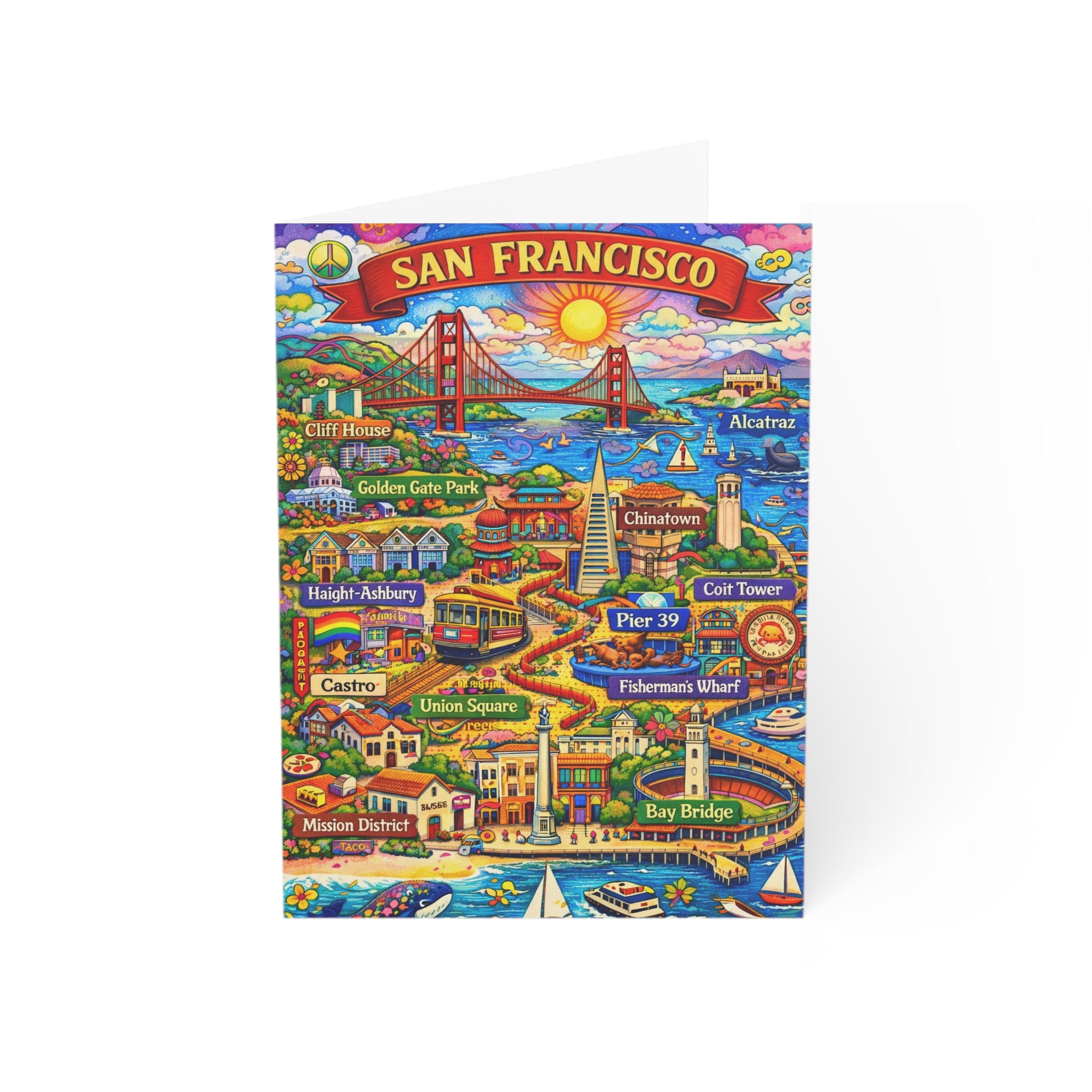 San Francisco Landmark Map Greeting Card (10- Pack)