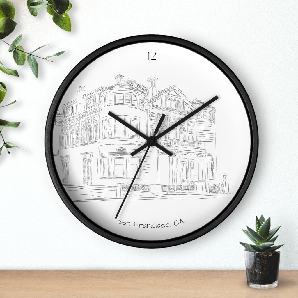 San Francisco Iconic Houses Wall Clock – Black & White City Illustration