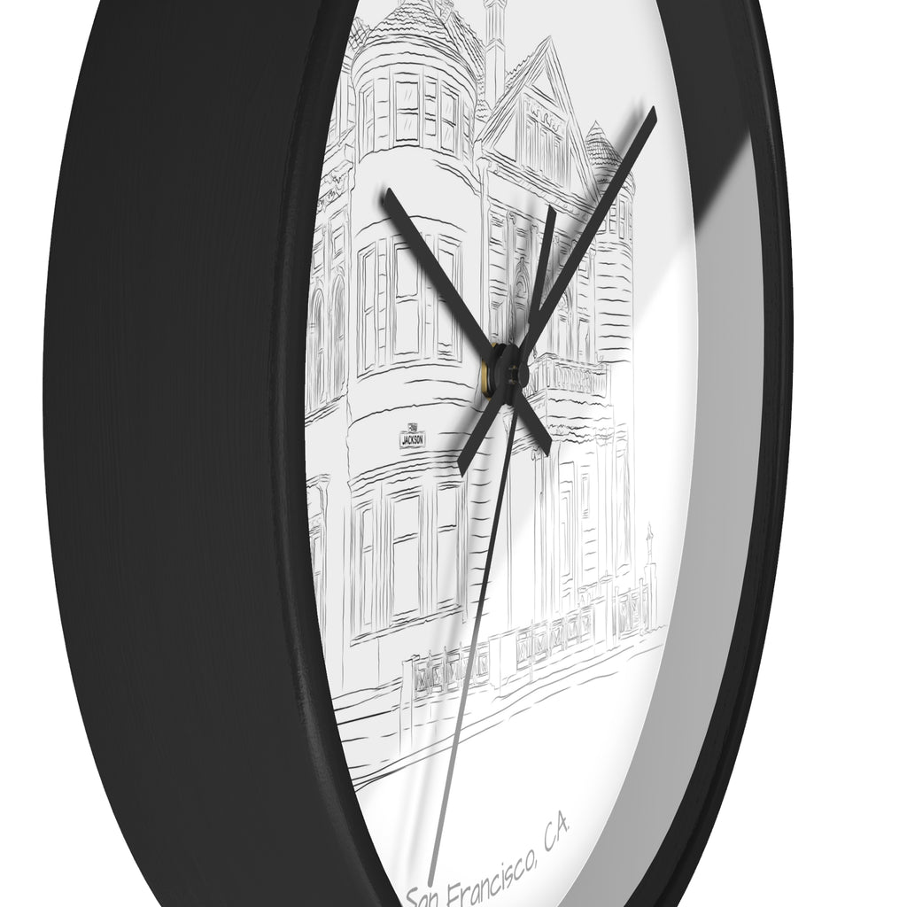 San Francisco Iconic Houses Wall Clock – Black & White City Illustration