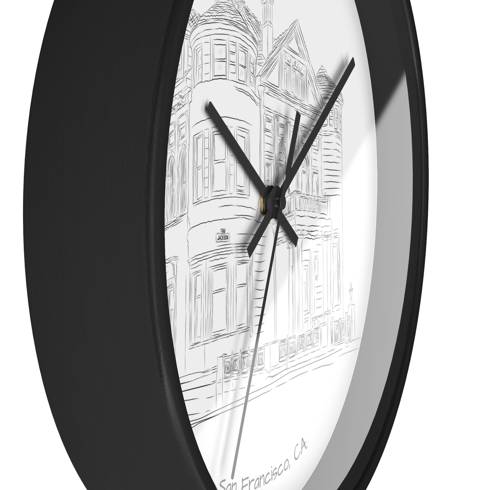 San Francisco Iconic Houses Wall Clock – Black & White City Illustration