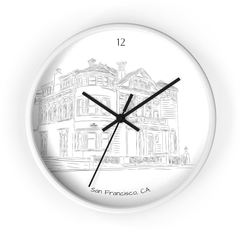 San Francisco Iconic Houses Wall Clock – Black & White City Illustration