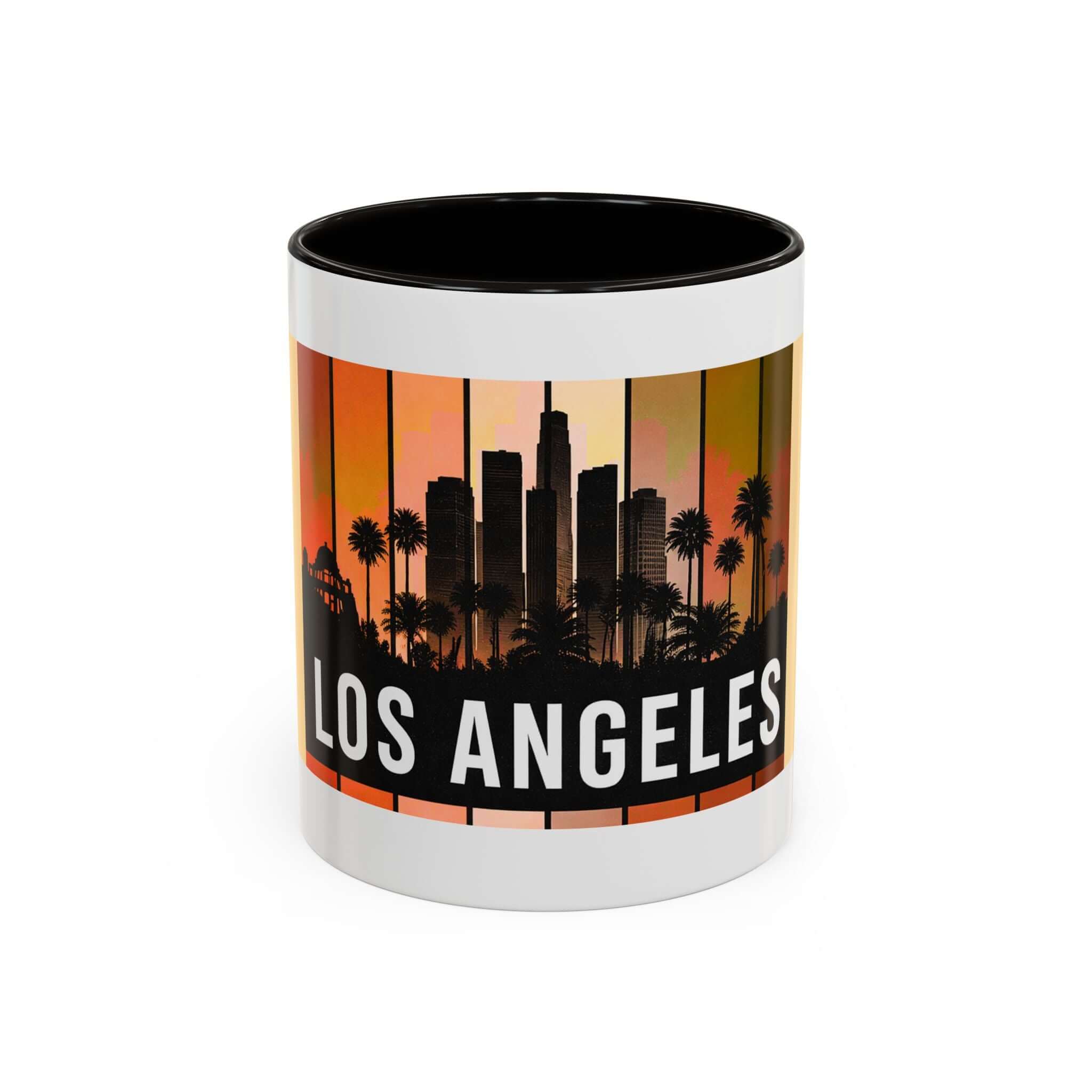 Los Angeles Skyline Mug | Retro Sunset Stripes, Palm Trees