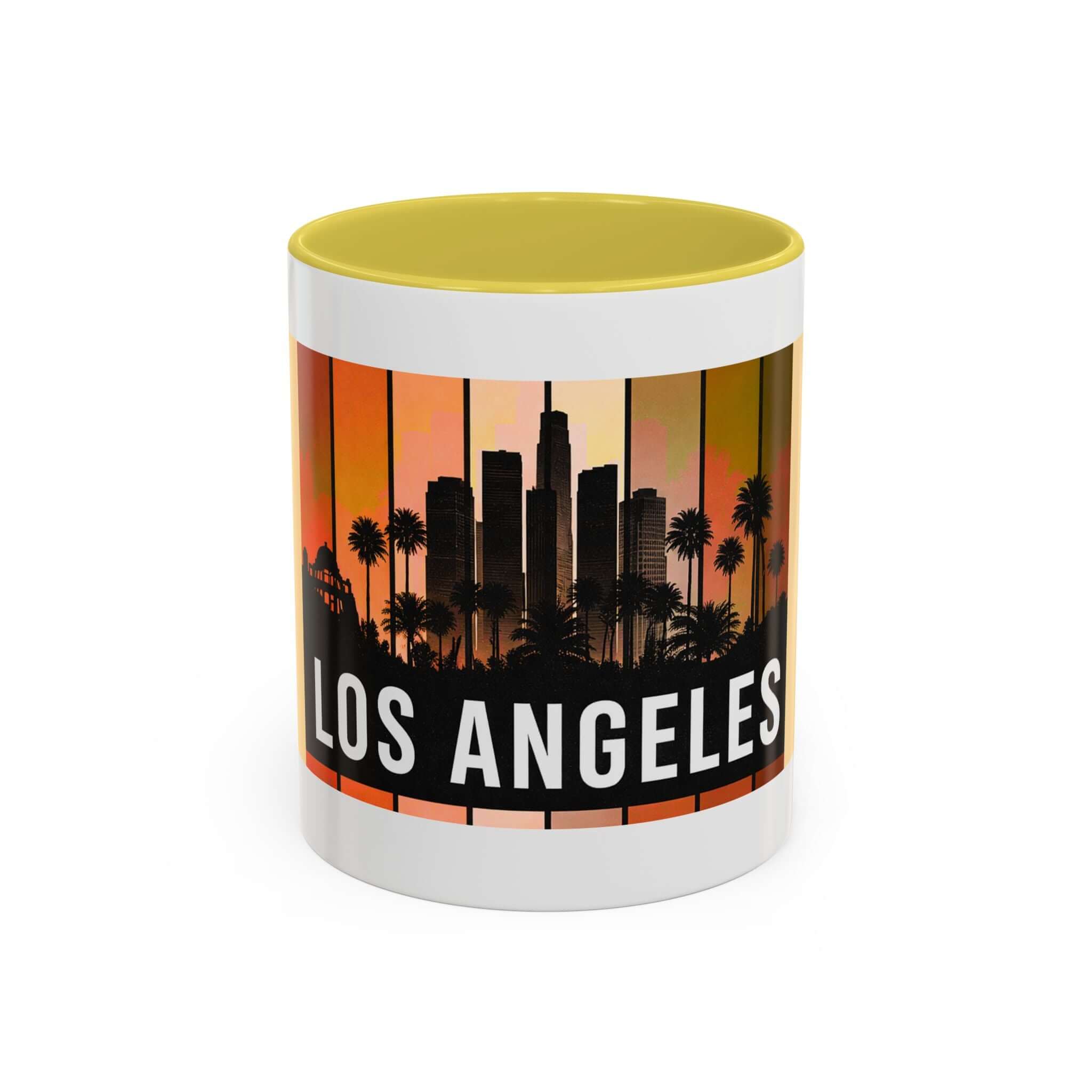 Los Angeles Skyline Mug | Retro Sunset Stripes, Palm Trees