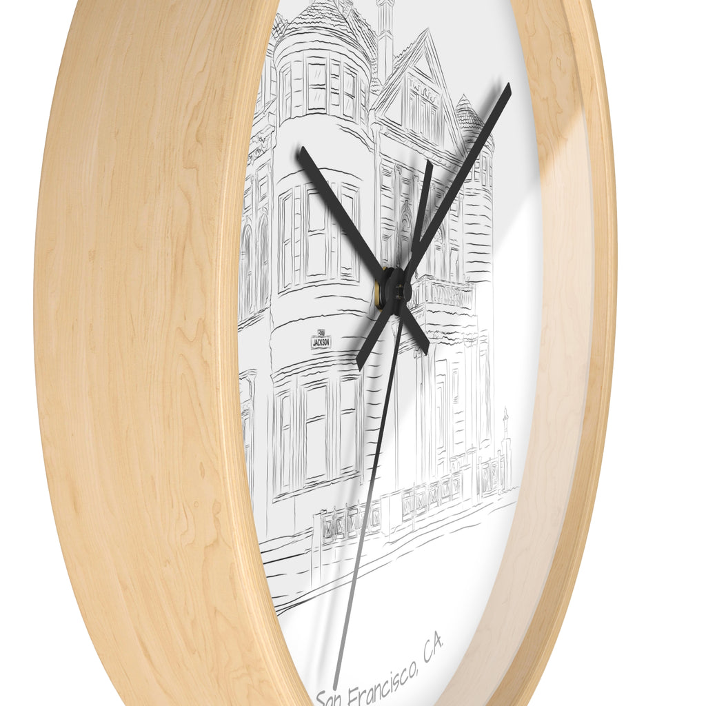 San Francisco Iconic Houses Wall Clock – Black & White City Illustration