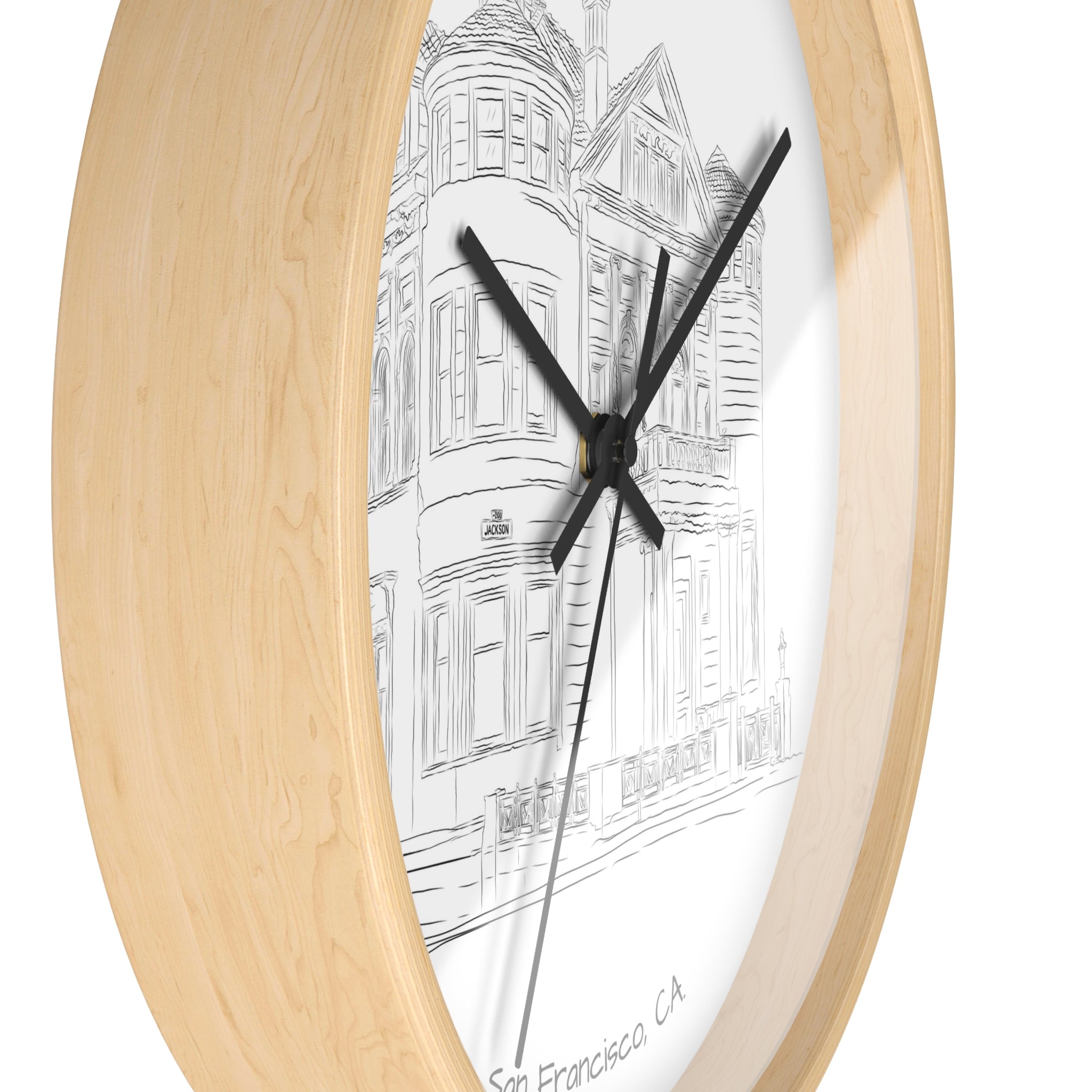 San Francisco Iconic Houses Wall Clock – Black & White City Illustration