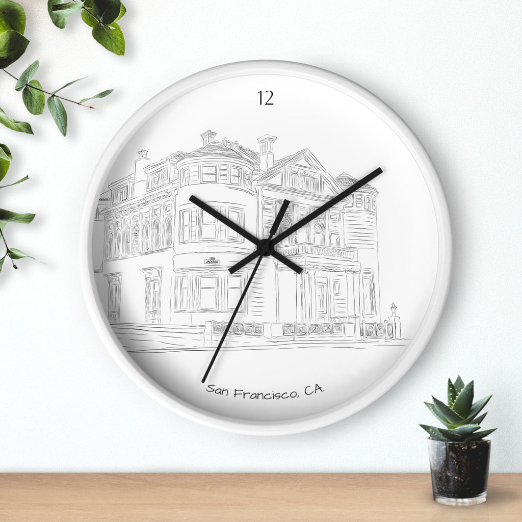 San Francisco Iconic Houses Wall Clock – Black & White City Illustration