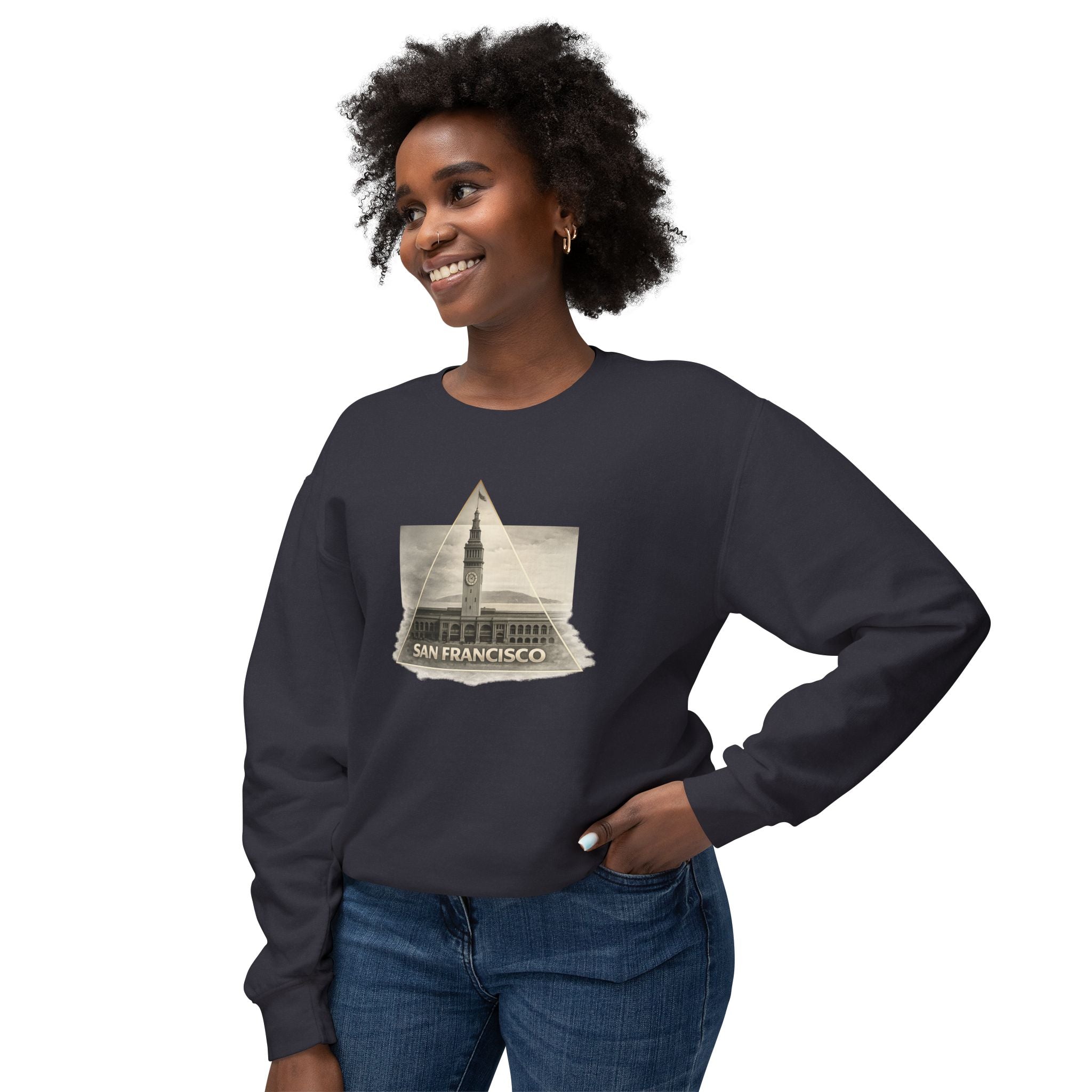San Francisco Ferry Building Crewneck Sweatshirt | Vintage Cityscape
