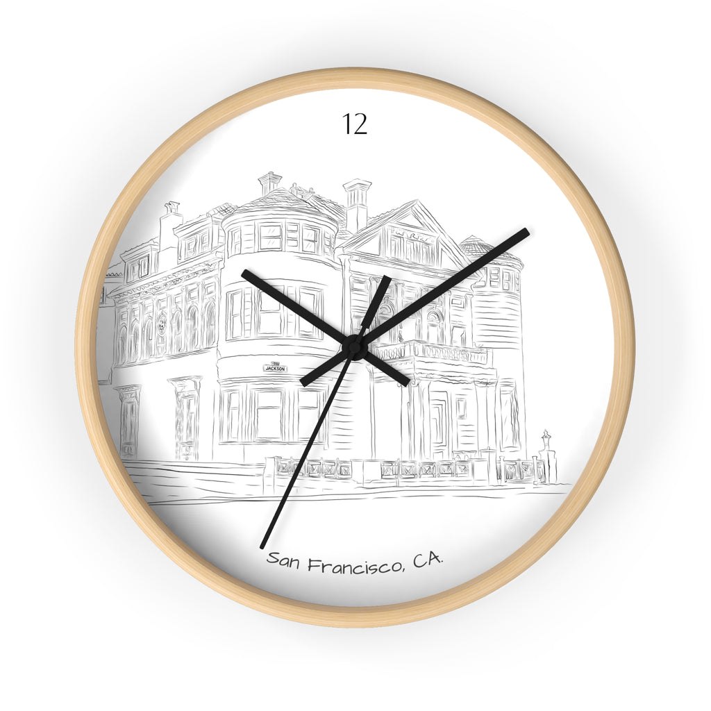 San Francisco Iconic Houses Wall Clock – Black & White City Illustration