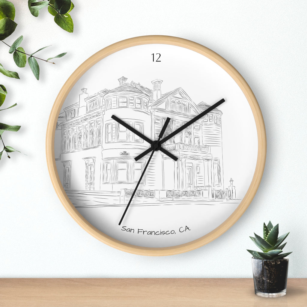 San Francisco Iconic Houses Wall Clock – Black & White City Illustration