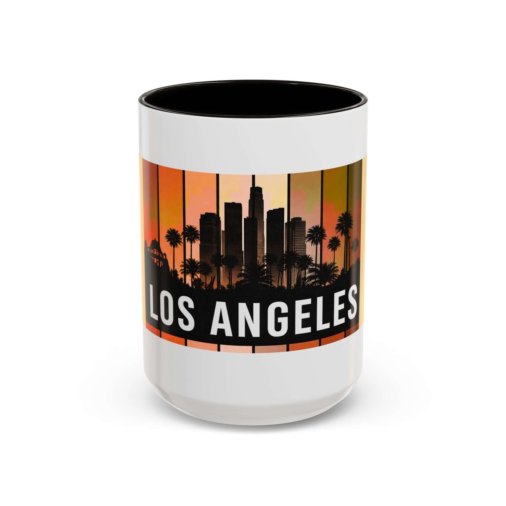 Los Angeles Skyline Mug | Retro Sunset Stripes, Palm Trees