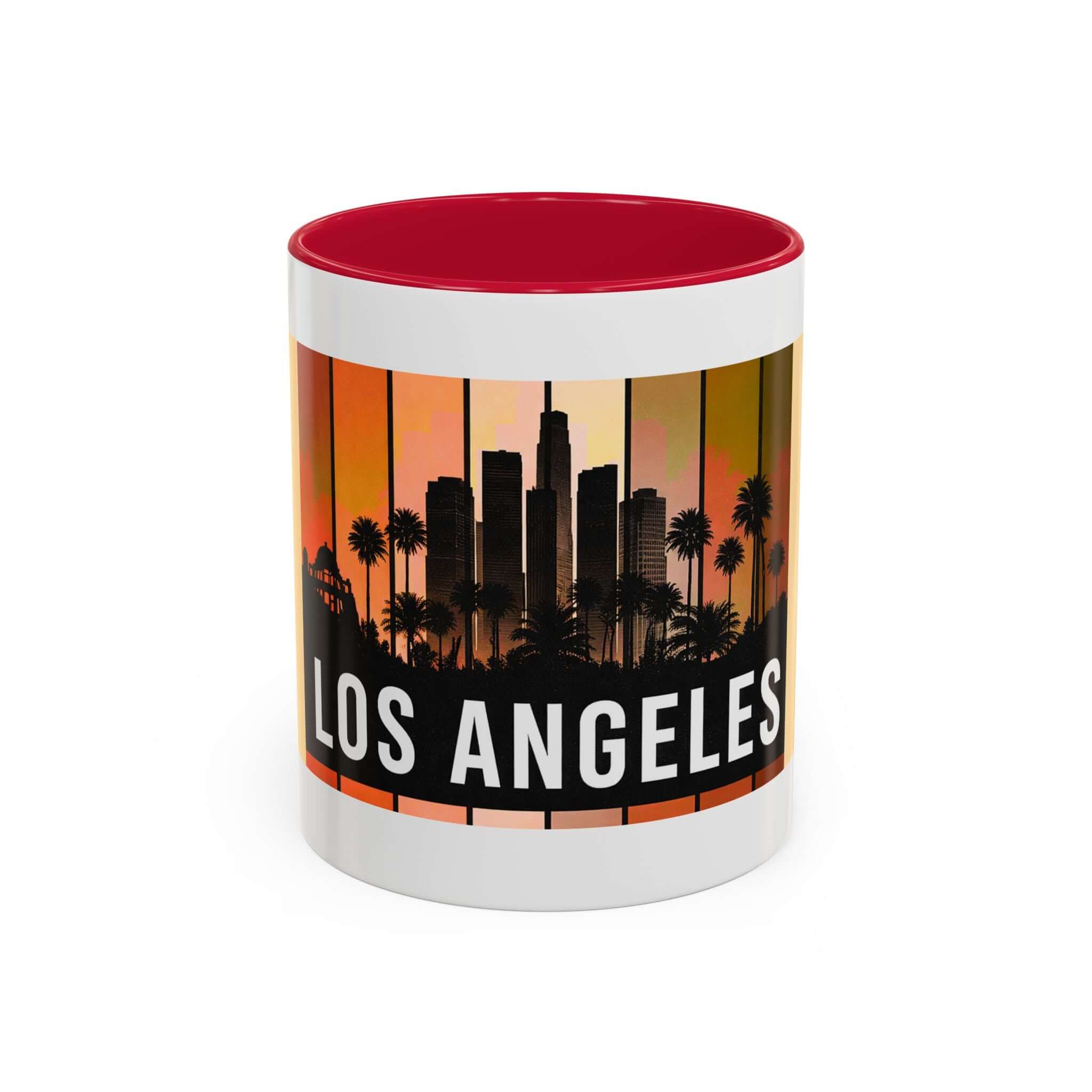 Los Angeles Skyline Mug | Retro Sunset Stripes, Palm Trees