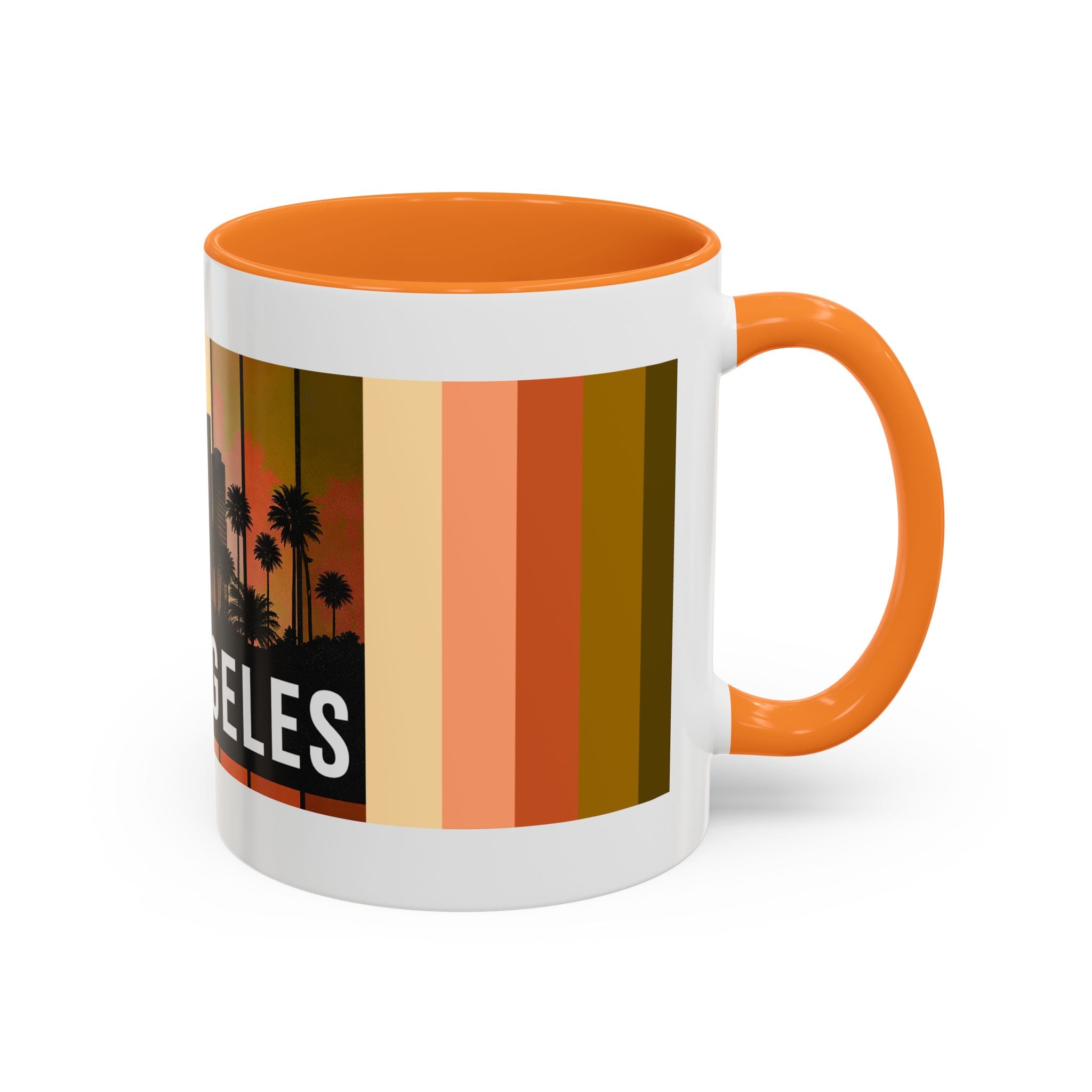 Los Angeles Skyline Mug | Retro Sunset Stripes, Palm Trees