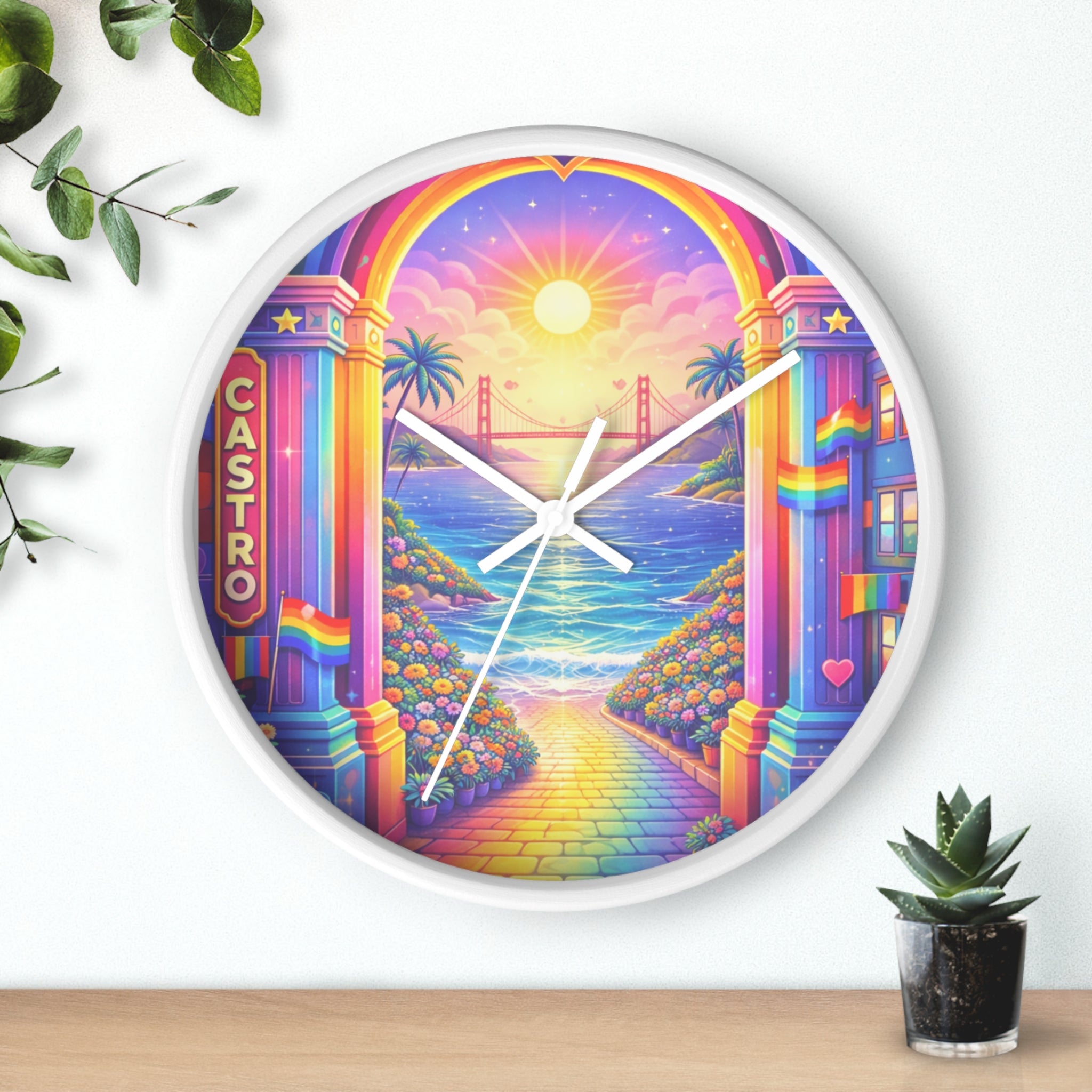 Colorful SF Rainbow Castro Wall Clock (10" x 10")