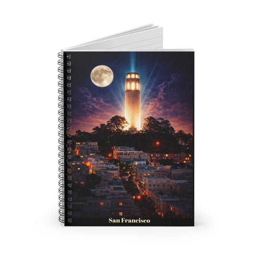 Coit Tower Night Skyline Spiral Notebook | San Francisco Moon Journal