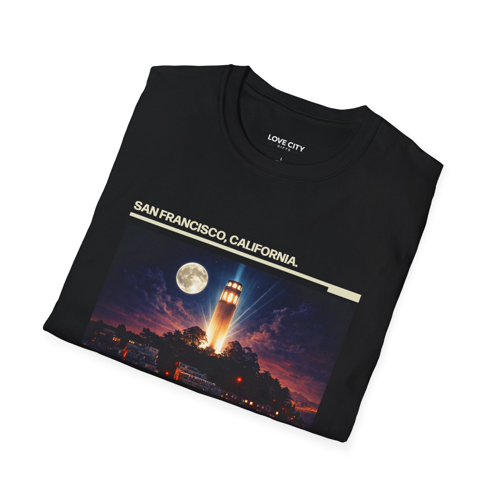 San Francisco Night Skyline T-Shirt | Coit Tower Moonlit Scene