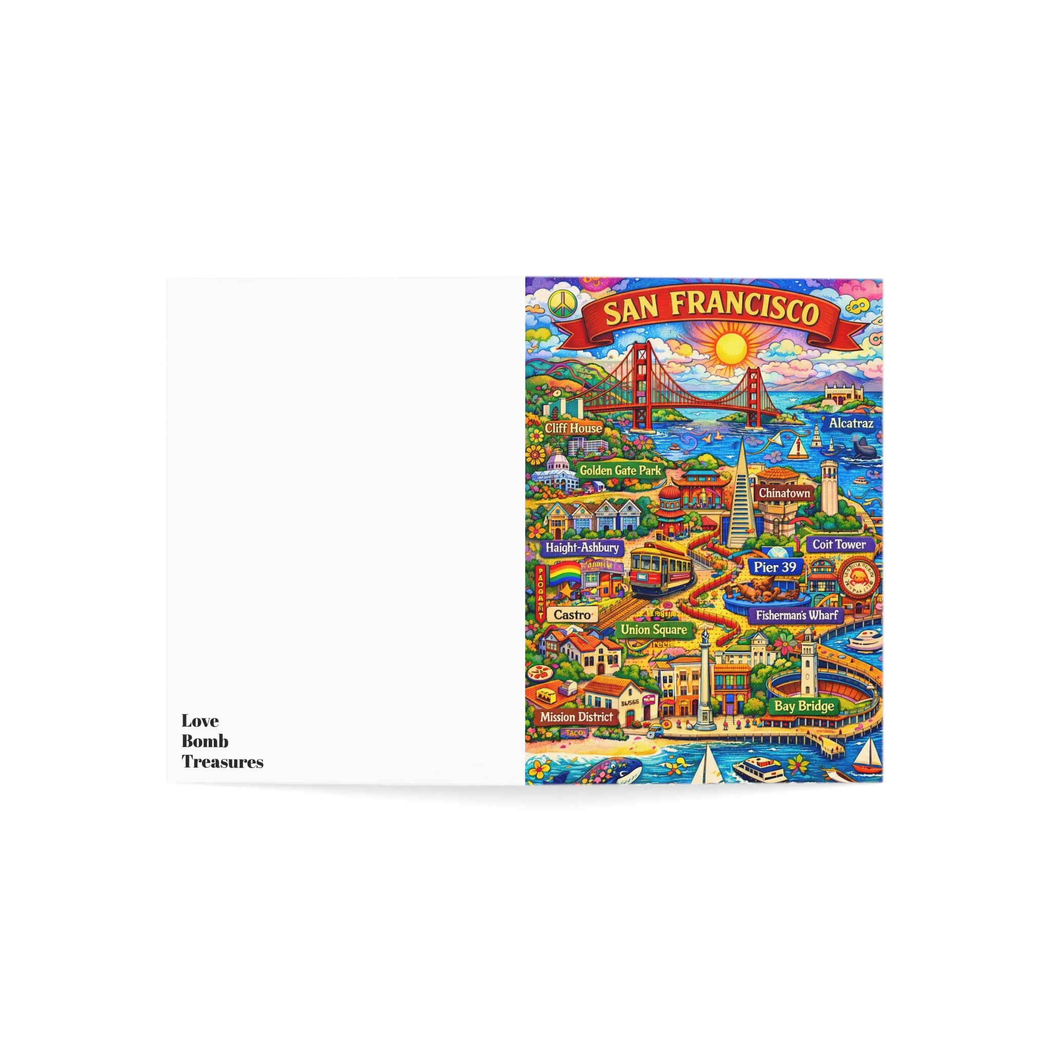 San Francisco Landmark Map Greeting Card (10- Pack)