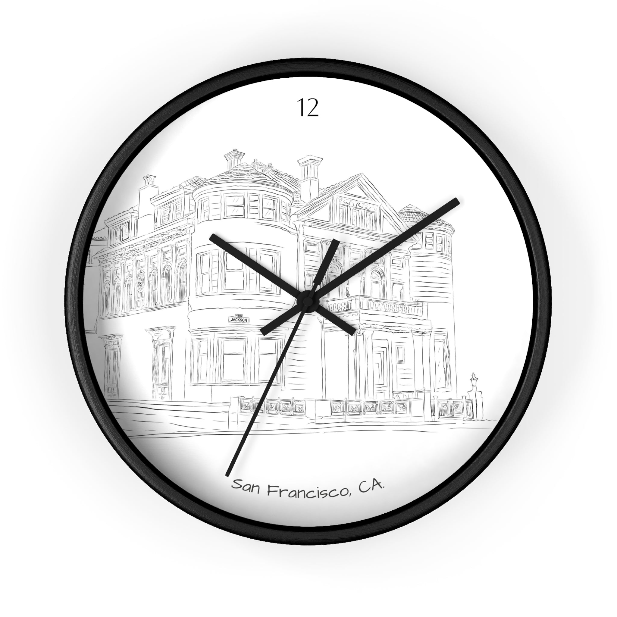 San Francisco Iconic Houses Wall Clock – Black & White City Illustration