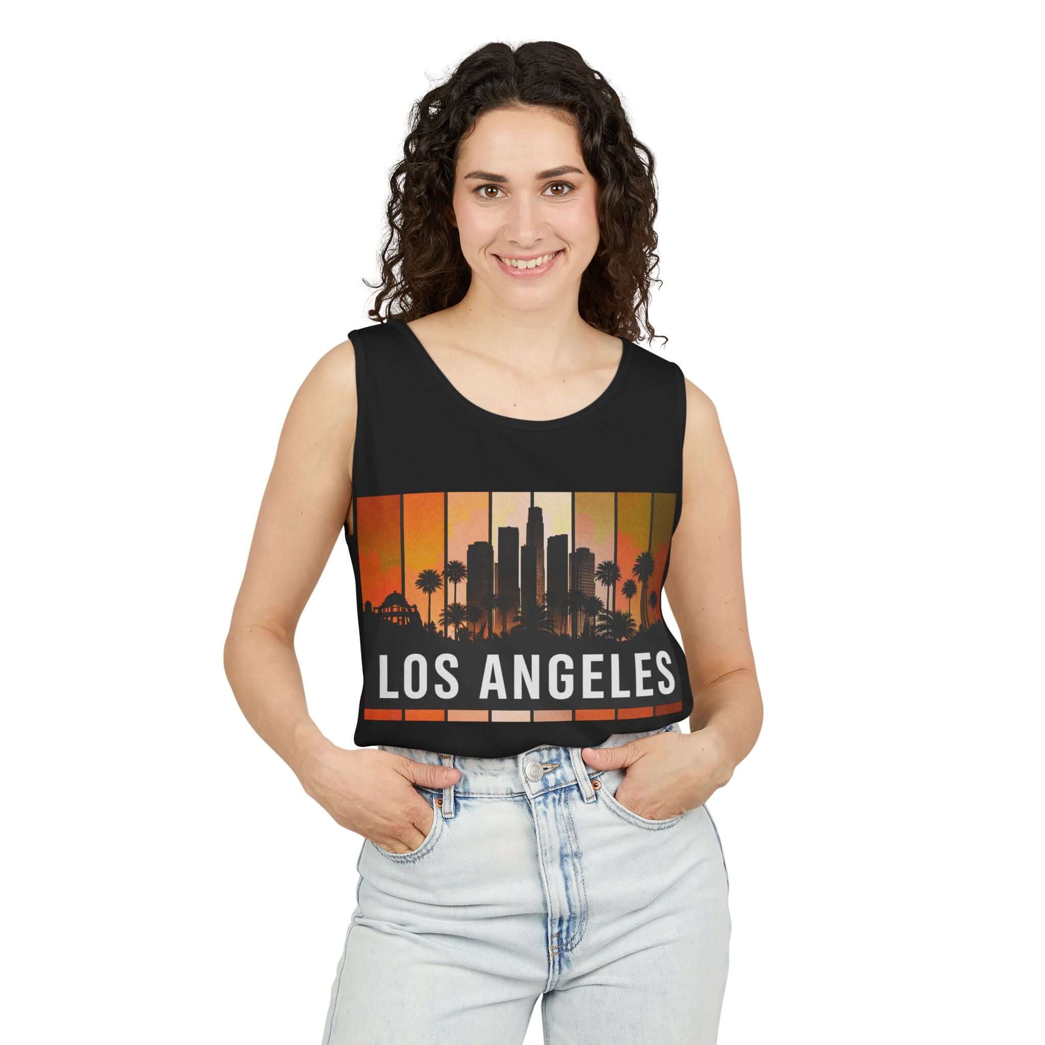 Los Angeles Skyline Retro Sunset tank top | LA city silhouette