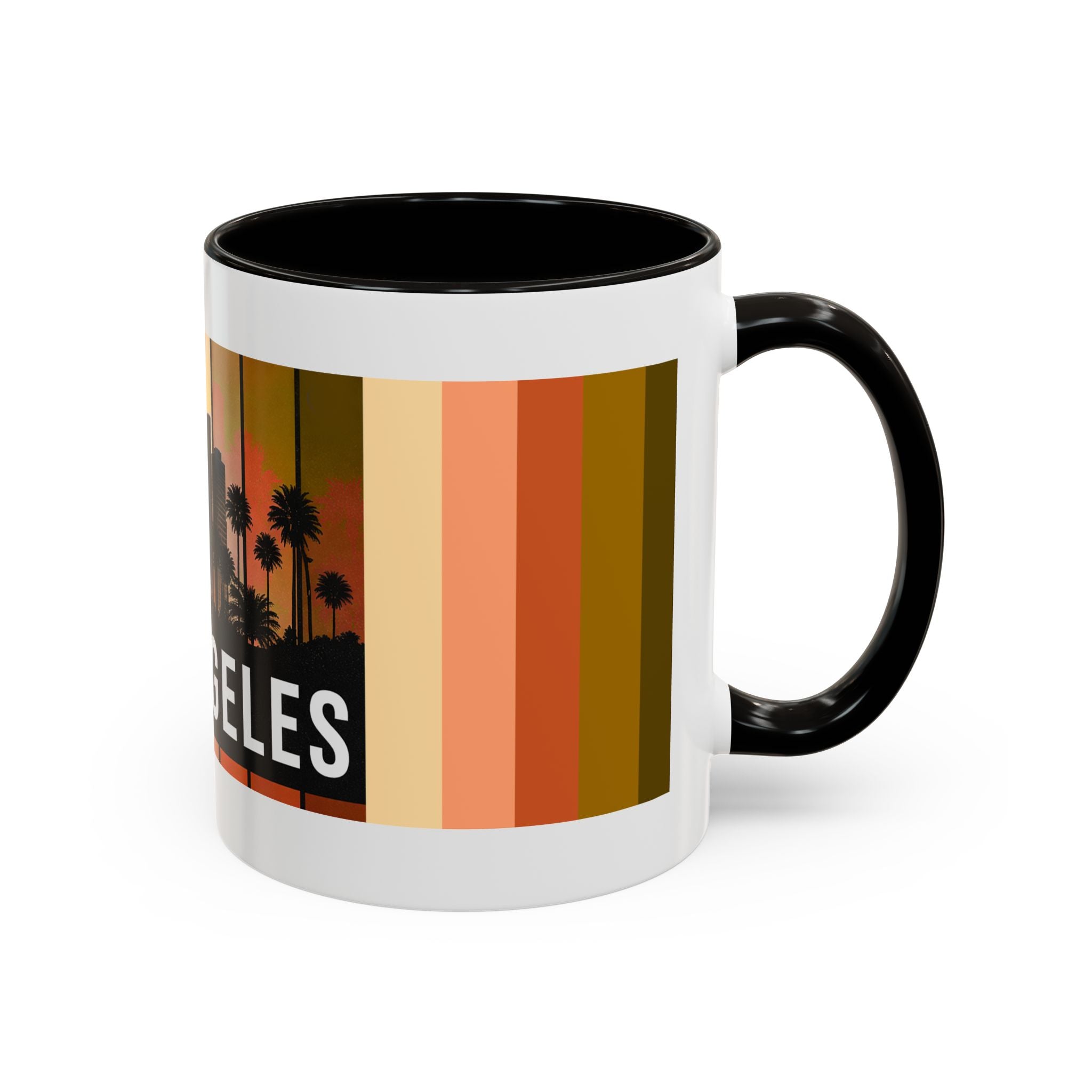 Los Angeles Skyline Mug | Retro Sunset Stripes, Palm Trees