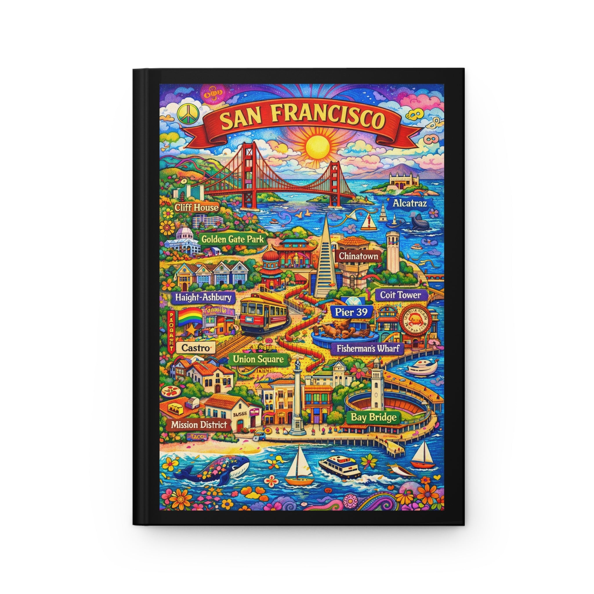 San Francisco Map Hardcover Journal, Colorful City Illustration