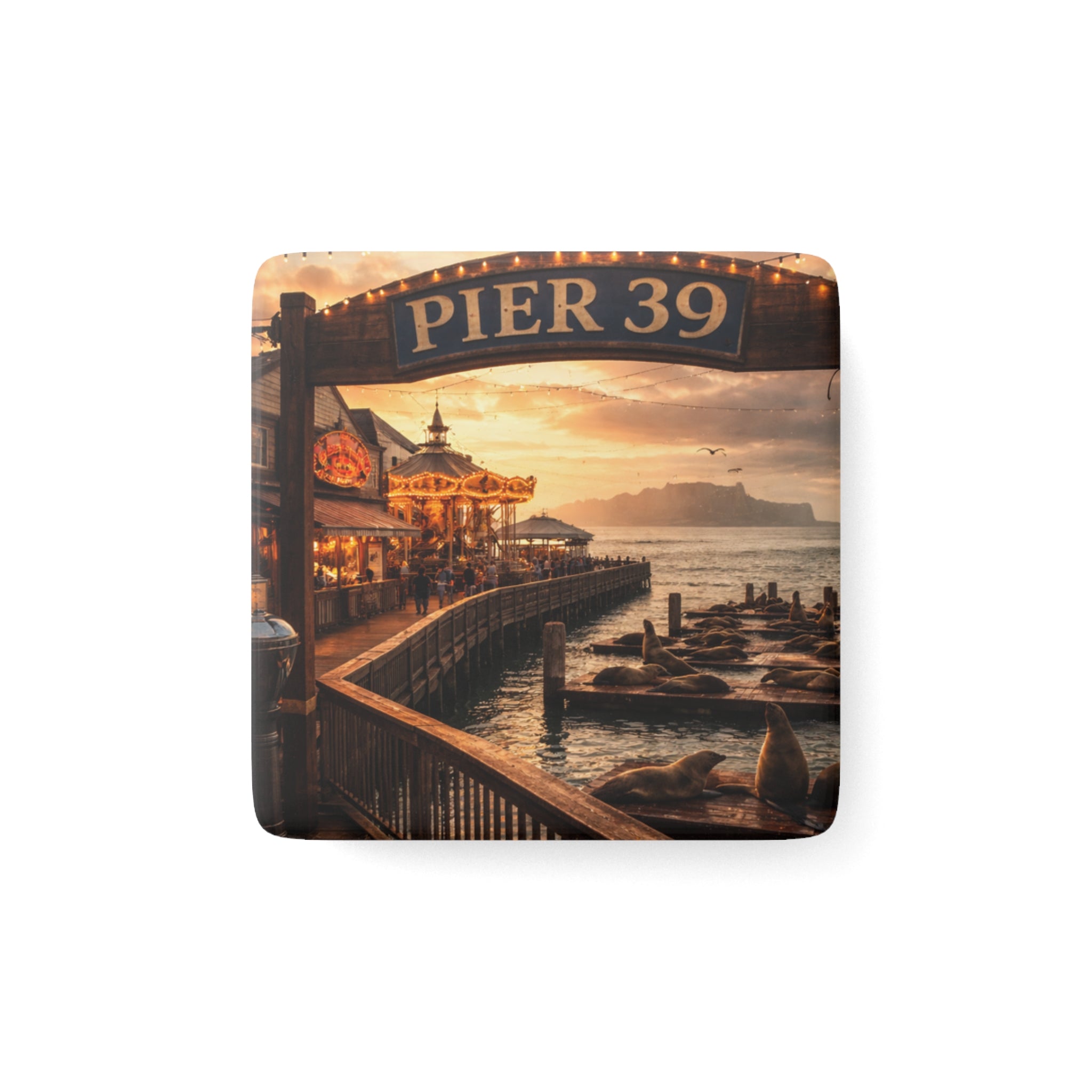 San Francisco Pier 39 Sunset Seals Porcelain Magnet 2"