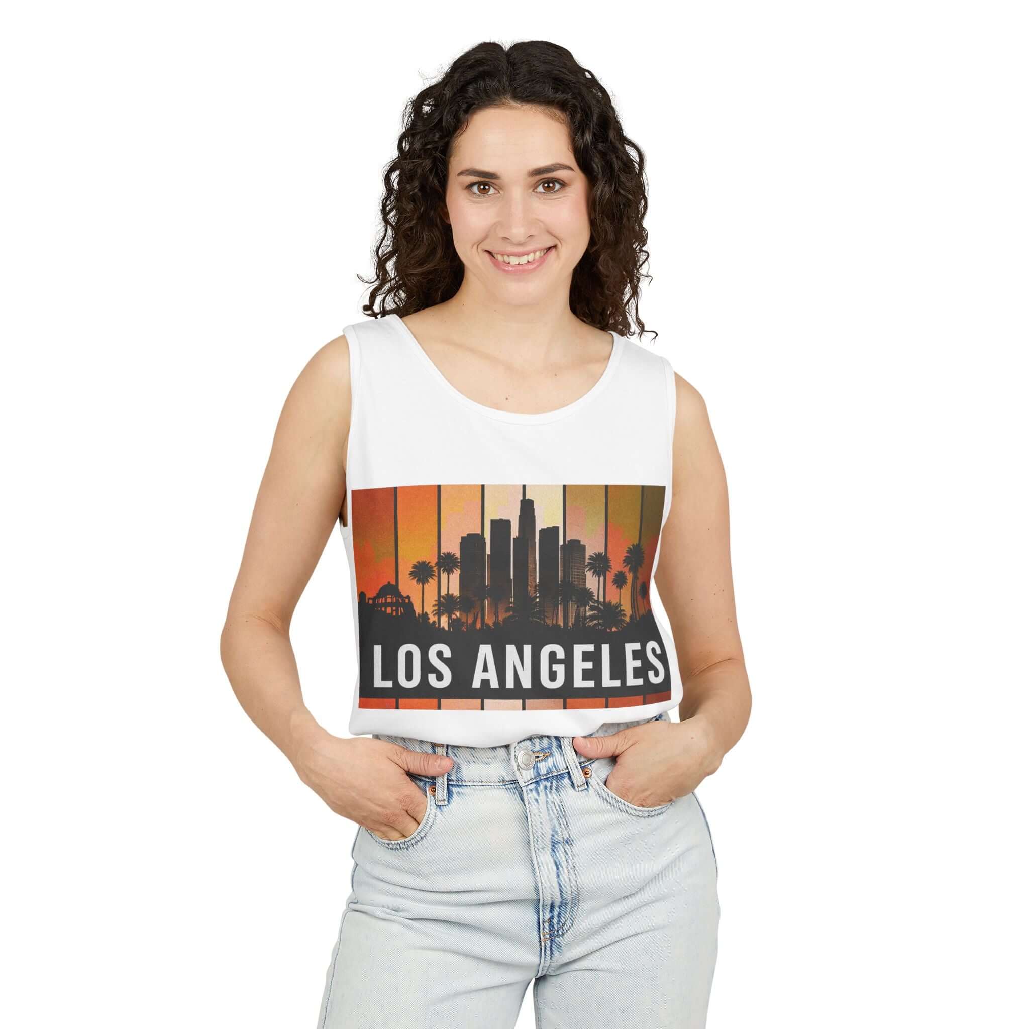 Los Angeles Skyline Retro Sunset tank top | LA city silhouette