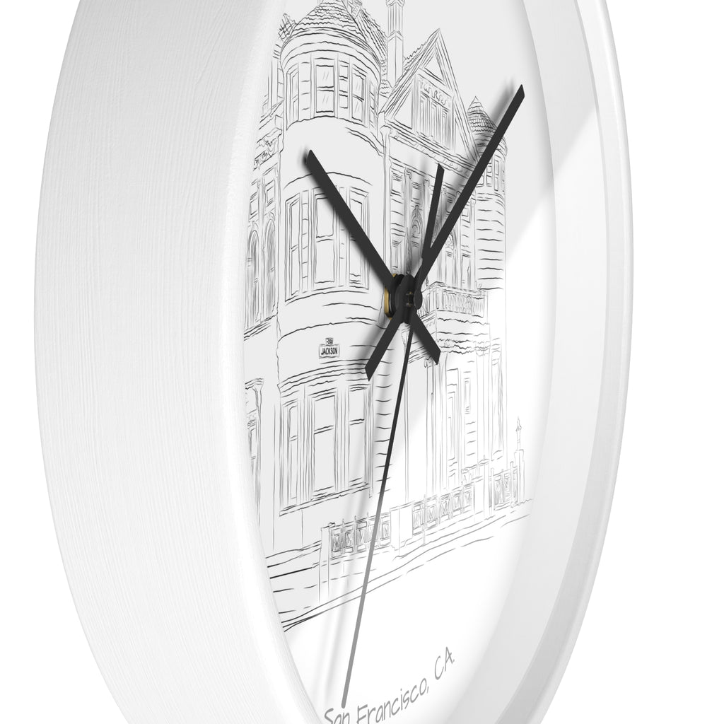San Francisco Iconic Houses Wall Clock – Black & White City Illustration